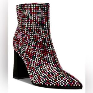 Wild Pair Womens Ingridd Block Heel Dressy Ankle Boots Checker Bling multicolor